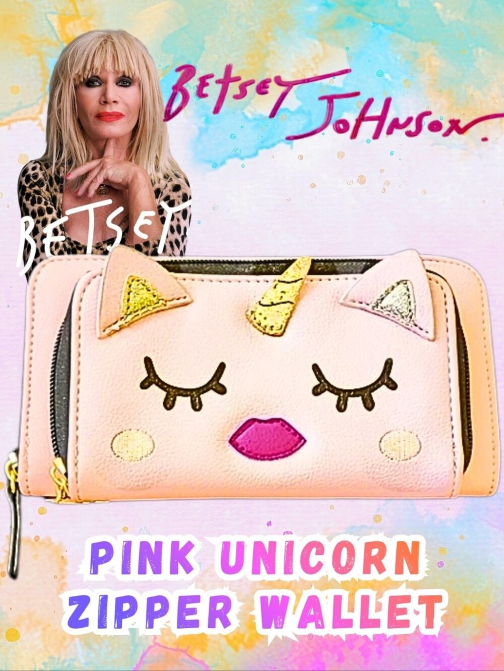 Betsey Johnson Pink Unicorn Zip Around Long Wallet New